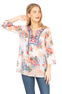 Floral Boho Tunic with Embroidery