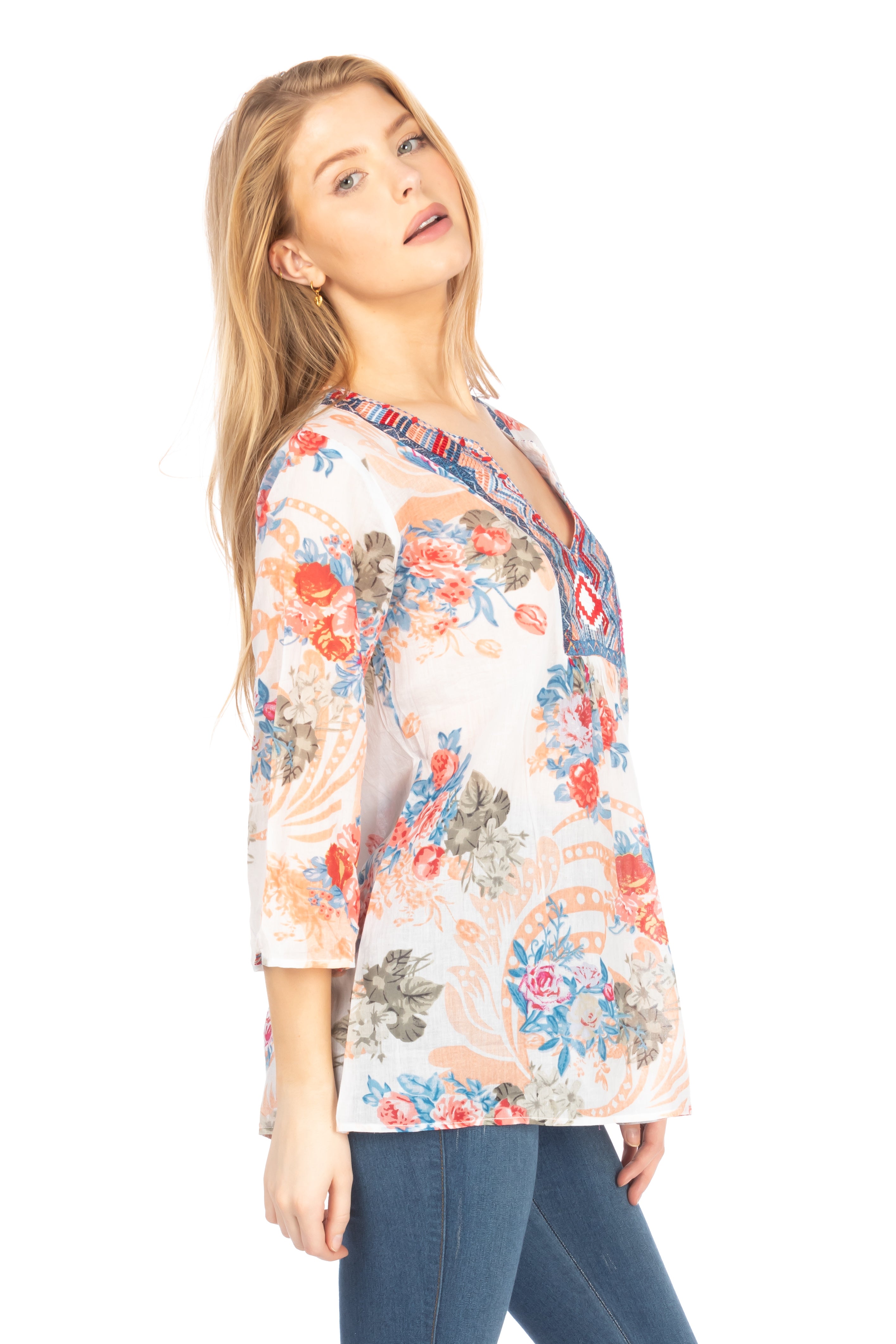 Floral Boho Tunic with Embroidery