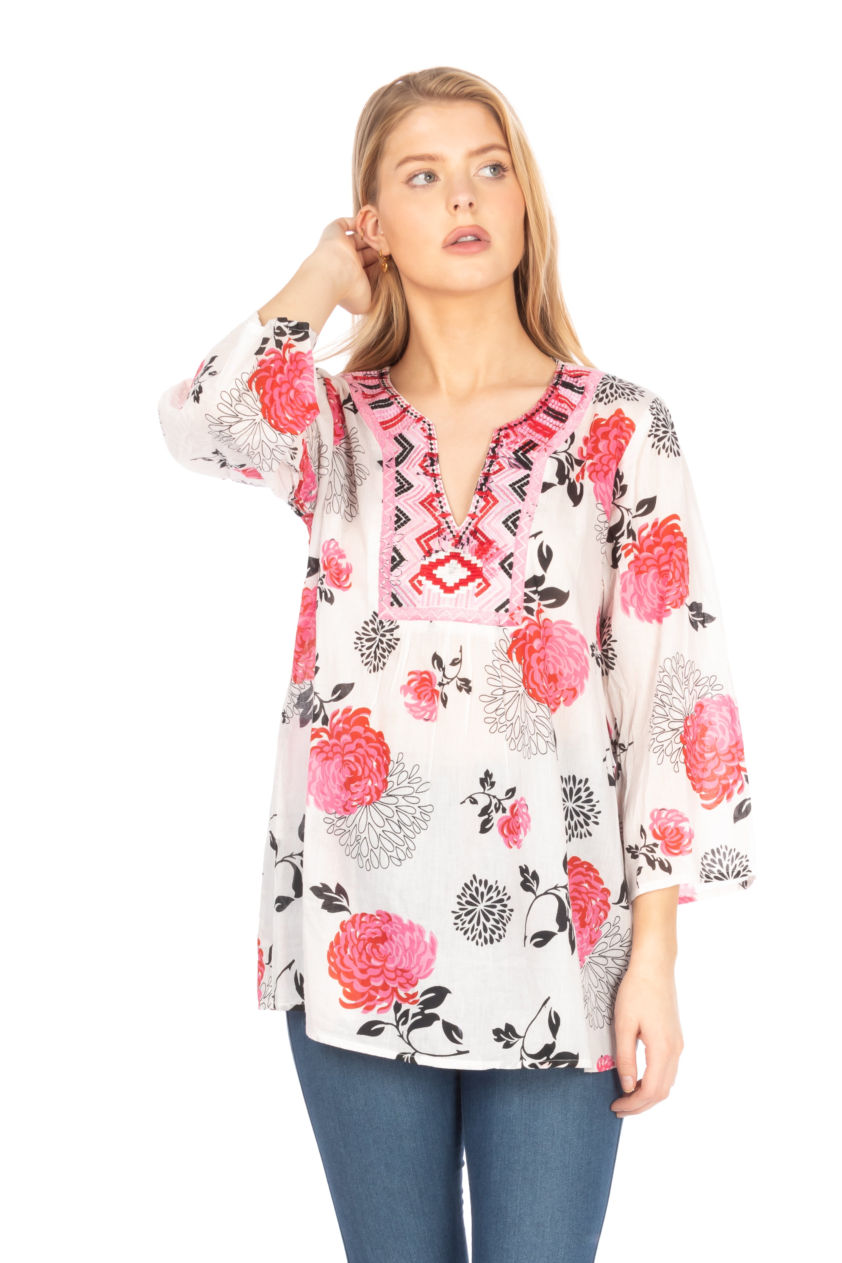 Floral Boho Tunic with Embroidery