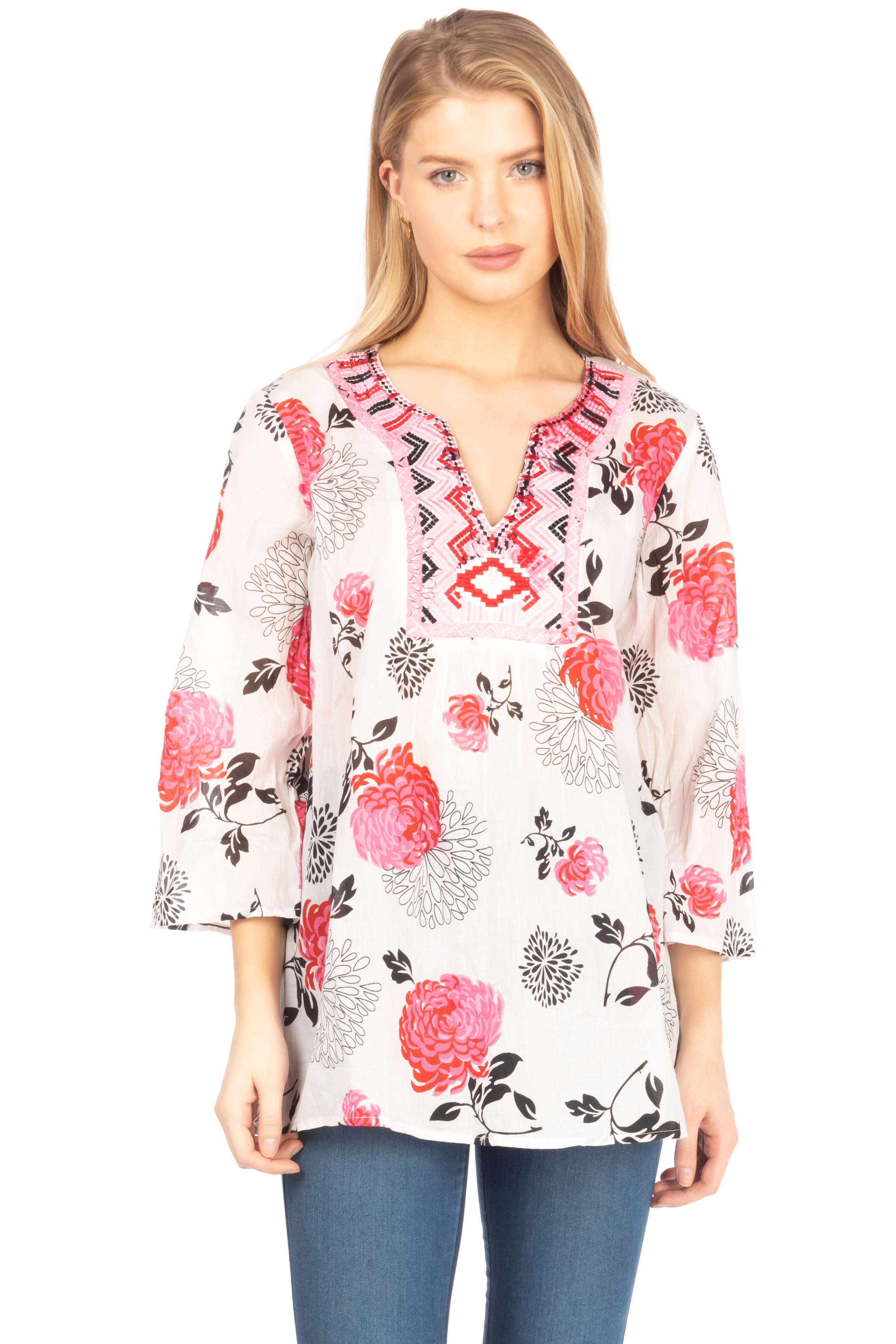 Floral Boho Tunic with Embroidery