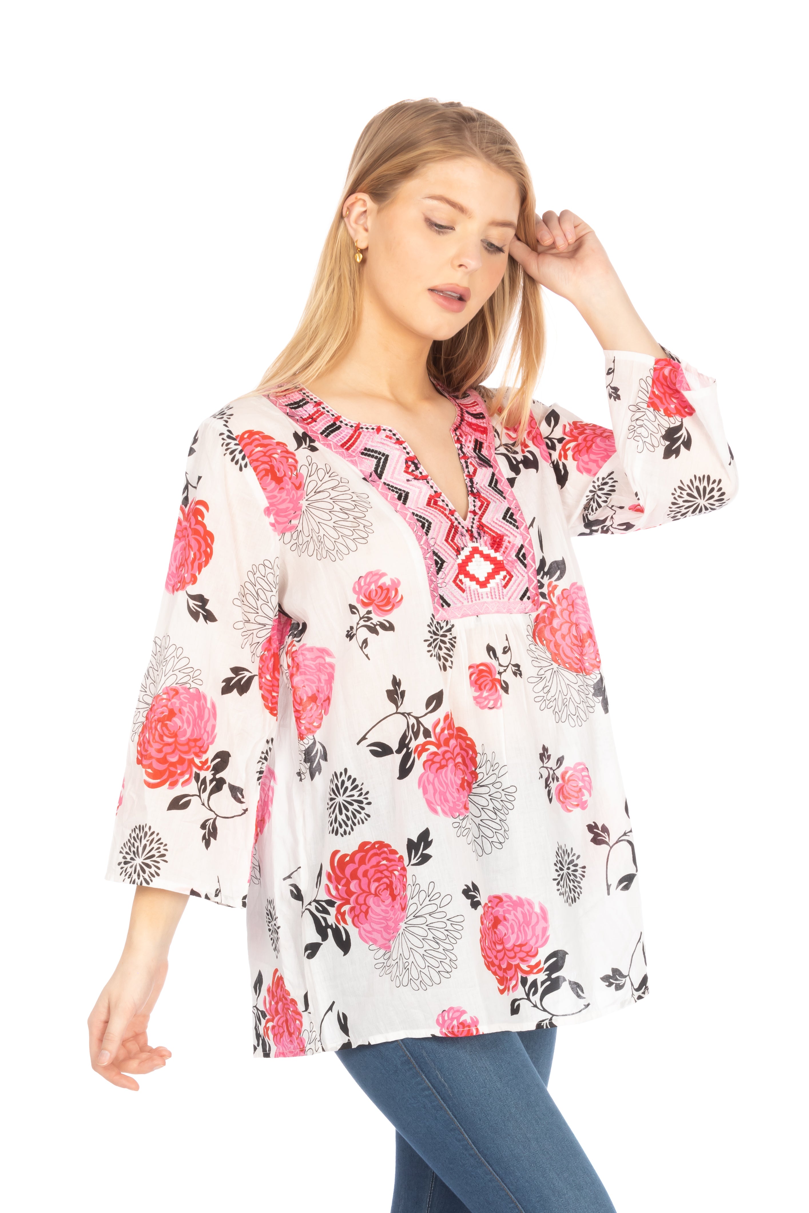 Floral Boho Tunic with Embroidery