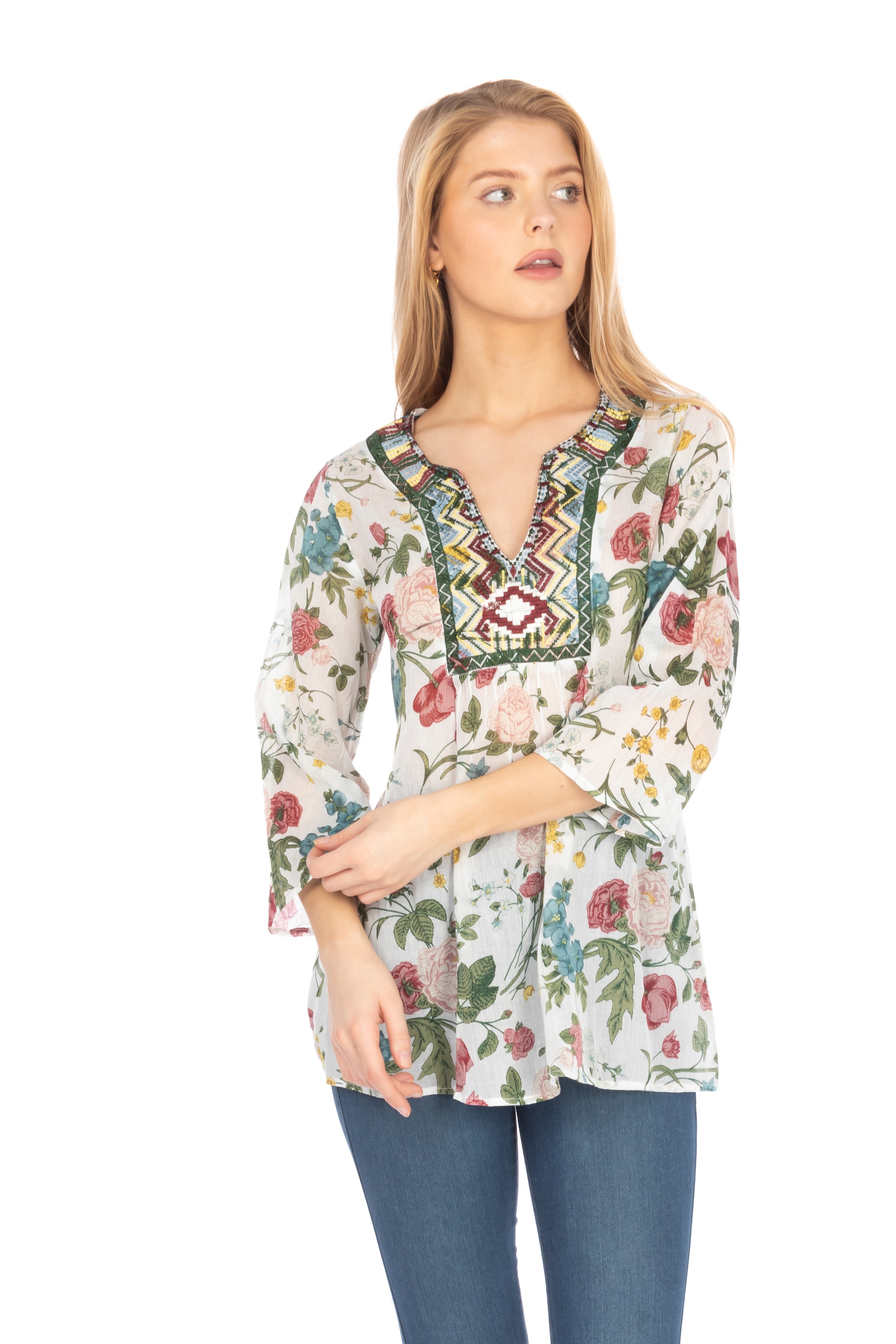 Floral Boho Tunic with Embroidery