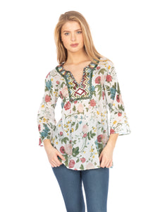 Floral Boho Tunic with Embroidery