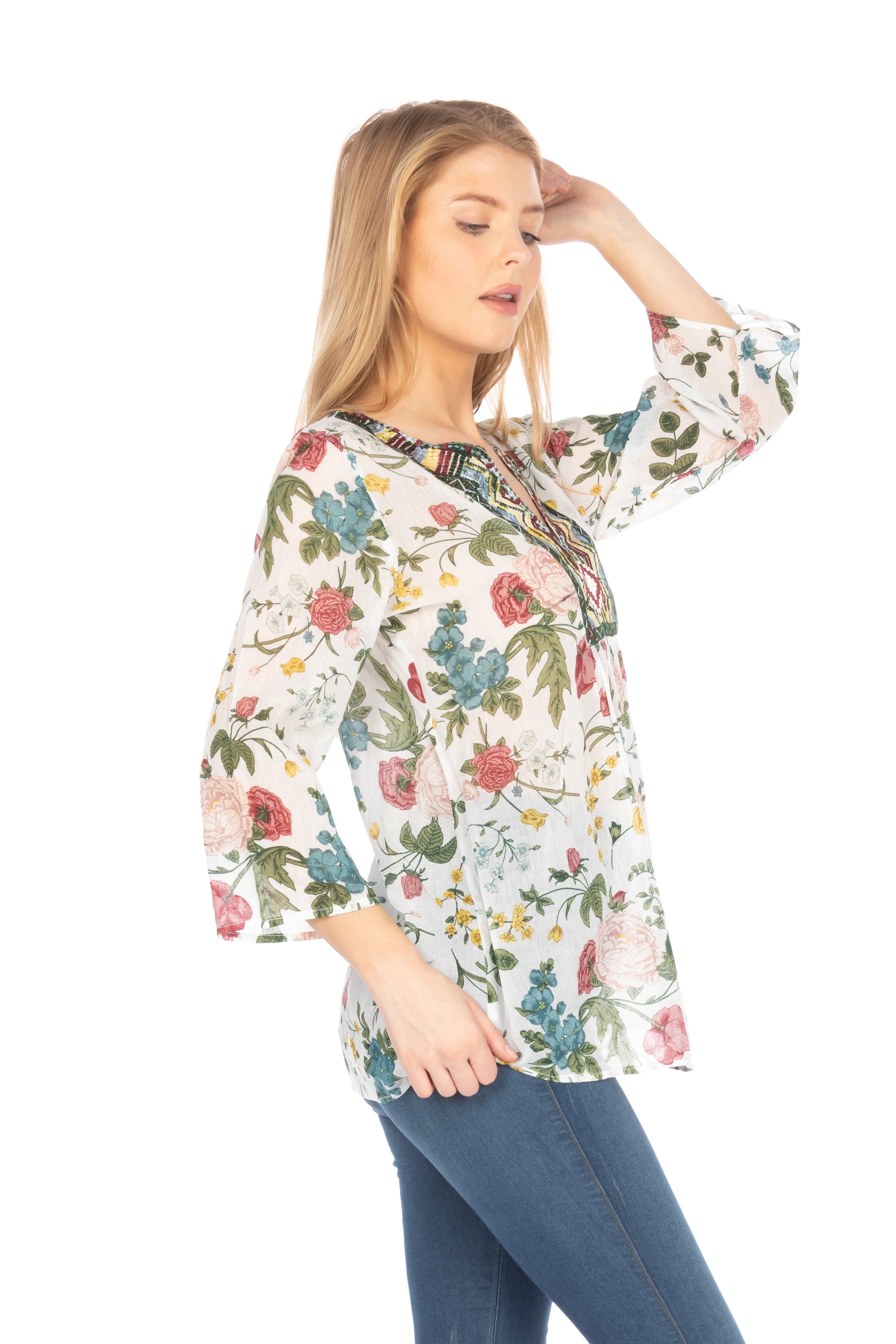 Floral Boho Tunic with Embroidery