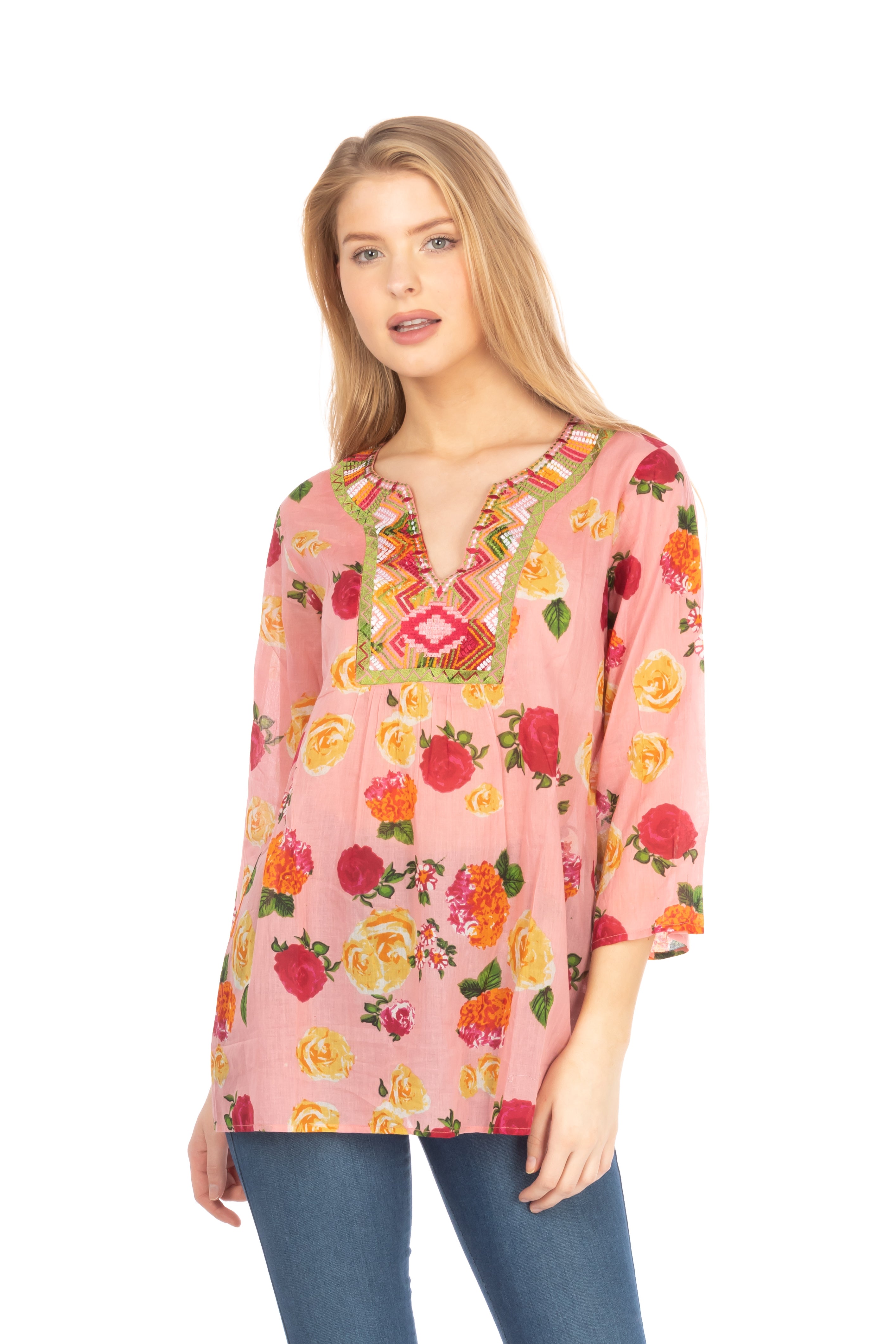 Floral Boho Tunic with Embroidery