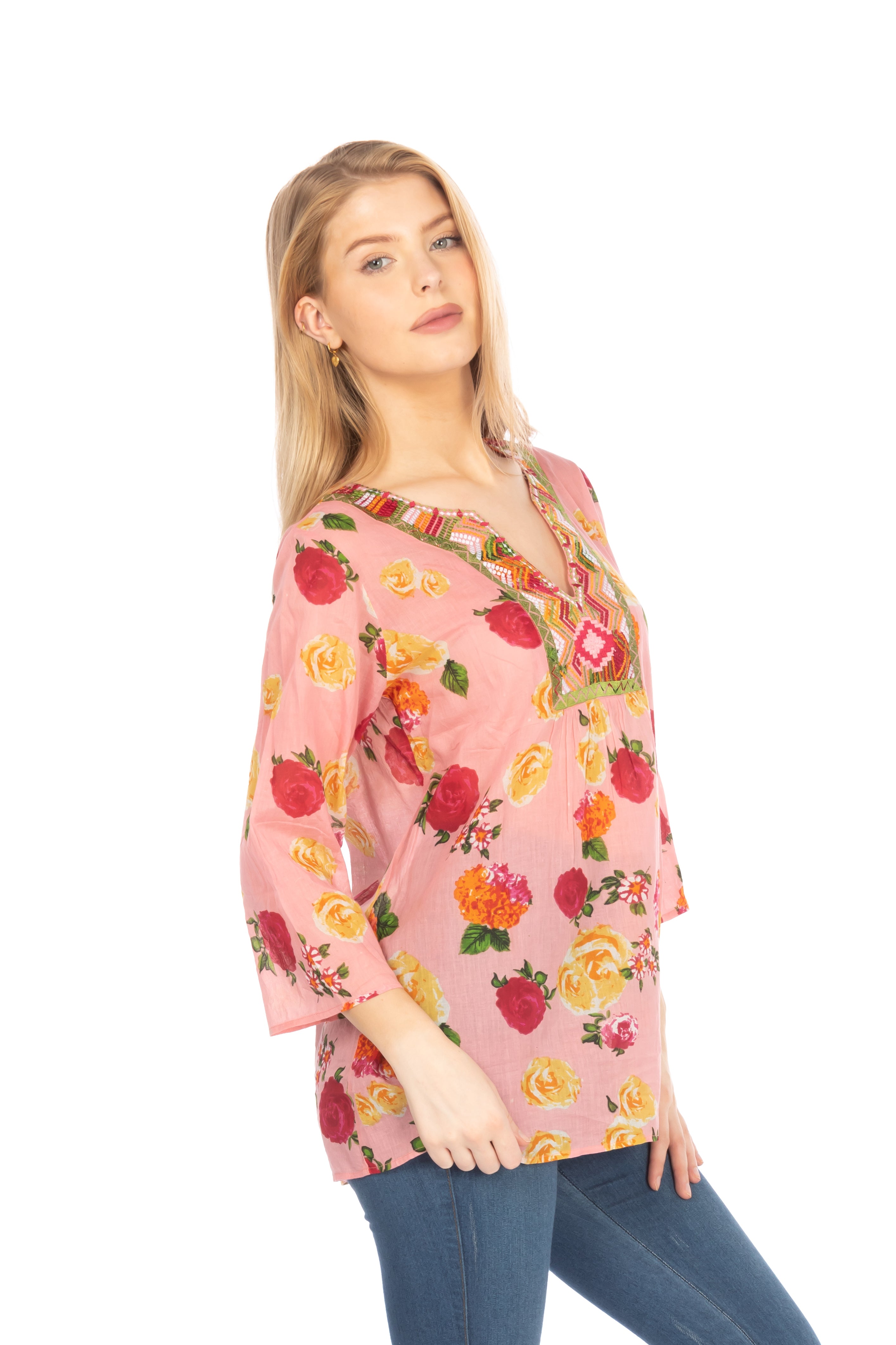 Floral Boho Tunic with Embroidery