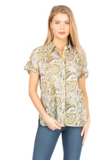 Load image into Gallery viewer, Paisley Floral Short Sleeve Button Down Shirt
