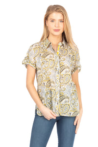 Paisley Floral Short Sleeve Button Down Shirt