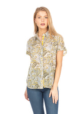 Load image into Gallery viewer, Paisley Floral Short Sleeve Button Down Shirt
