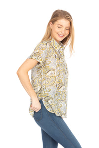 Paisley Floral Short Sleeve Button Down Shirt