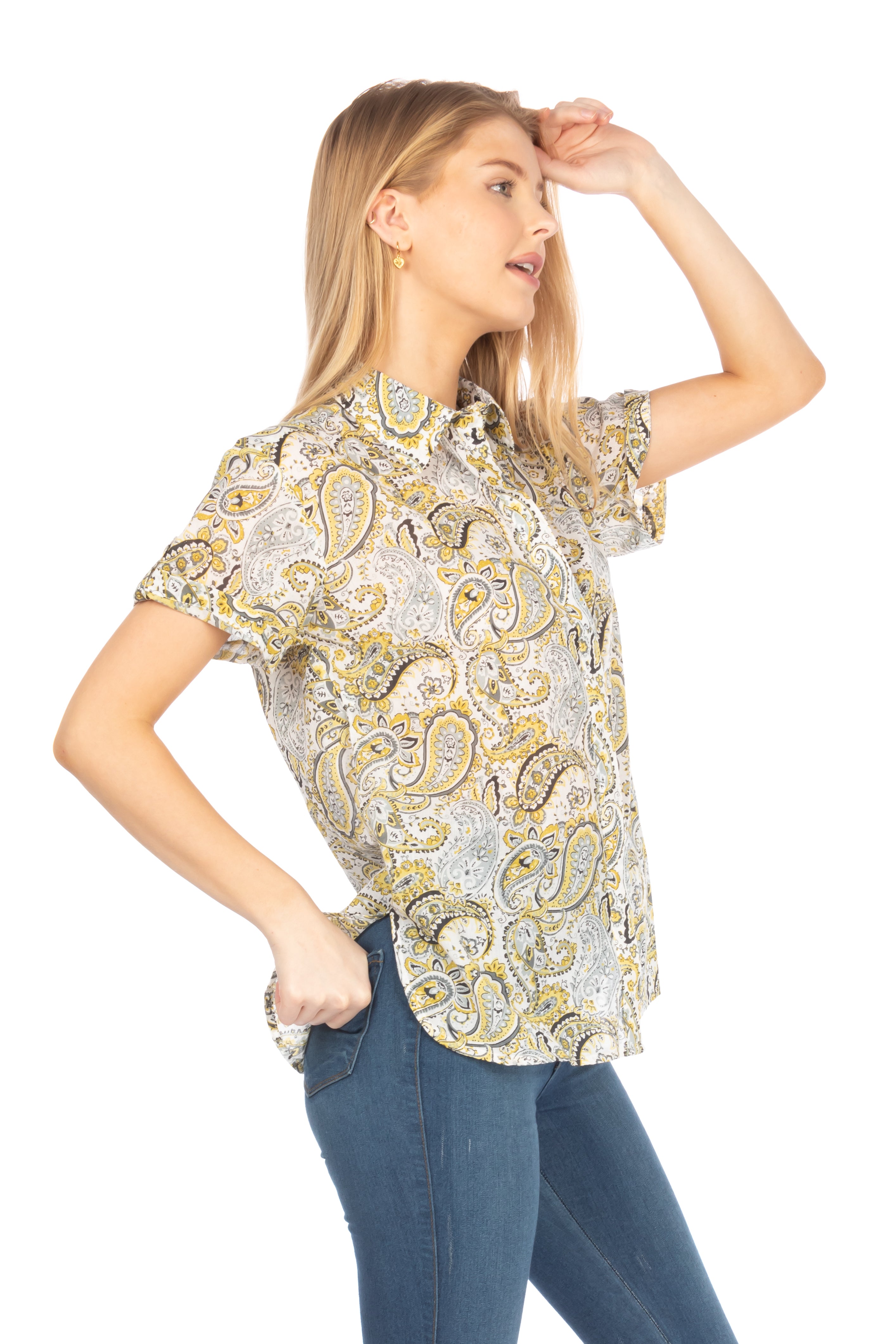 Paisley Floral Short Sleeve Button Down Shirt