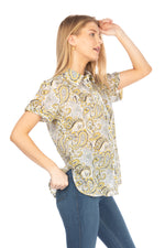 Load image into Gallery viewer, Paisley Floral Short Sleeve Button Down Shirt
