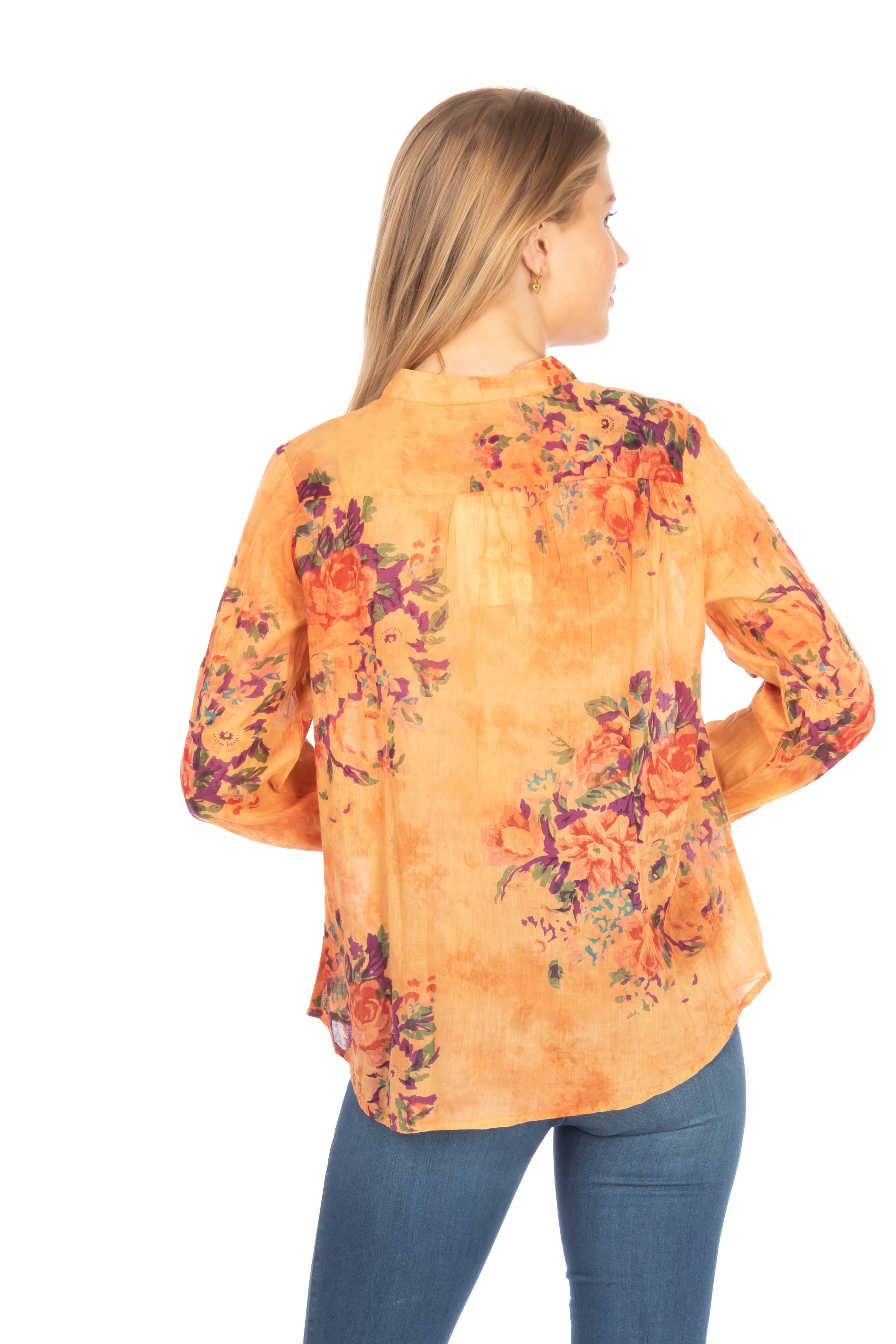 Floral Boho Button-Down Top with Draw Strings