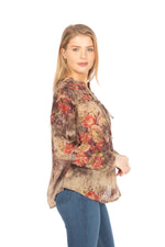 Load image into Gallery viewer, Floral Boho Button-Down Top with Draw Strings
