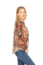 Load image into Gallery viewer, Floral Boho Button-Down Top with Draw Strings
