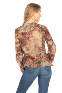 Floral Boho Button-Down Top with Draw Strings