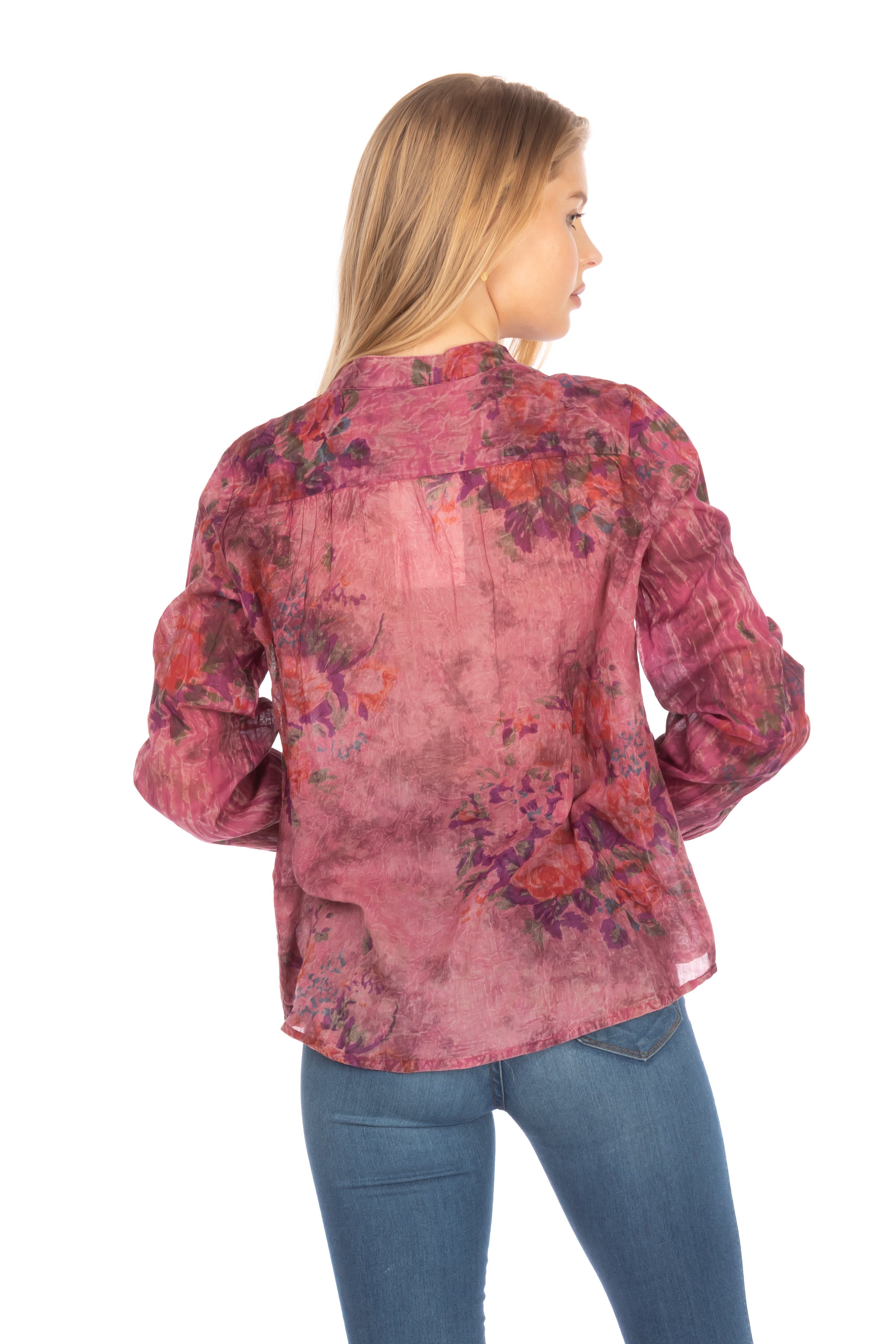 Floral Boho Button-Down Top with Draw Strings