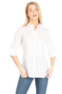 White Button Down Shirt with Paisley Embroidery