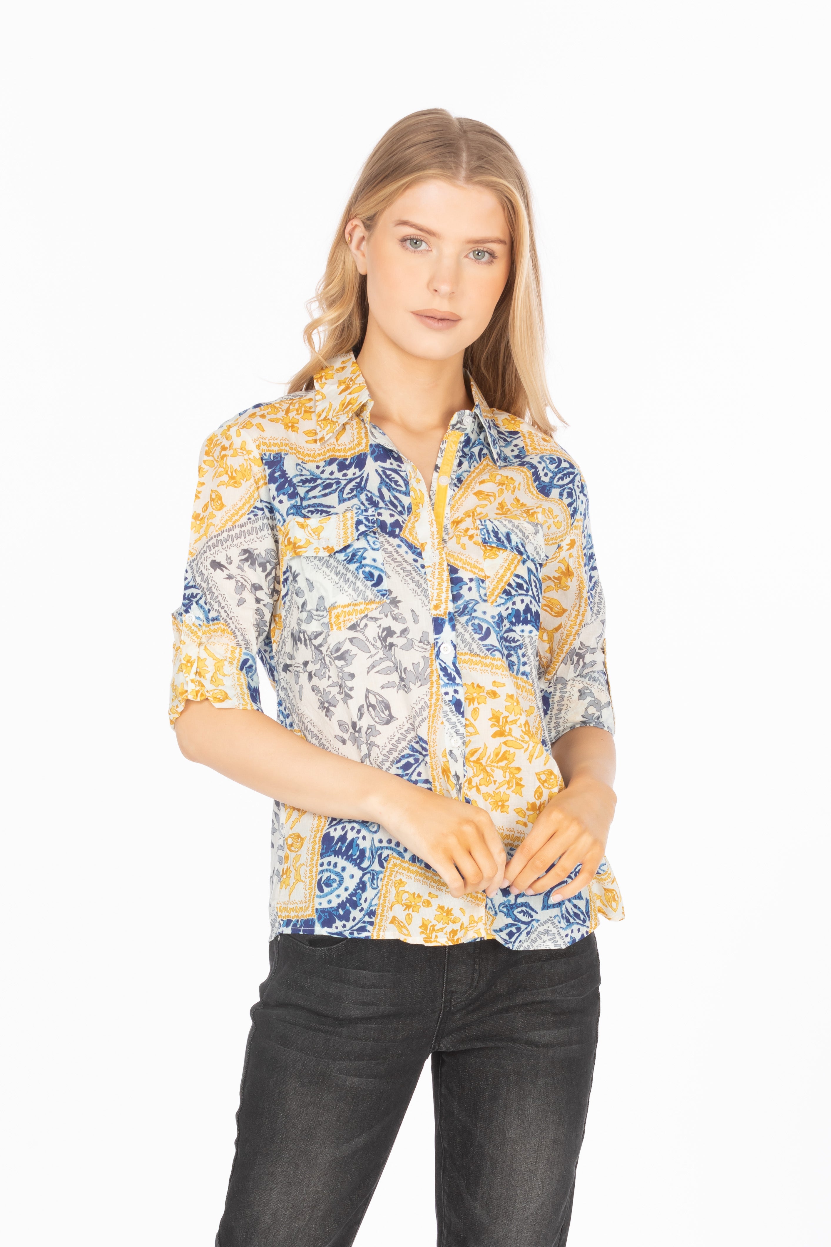 Patchwork Print Button-Down Shirt