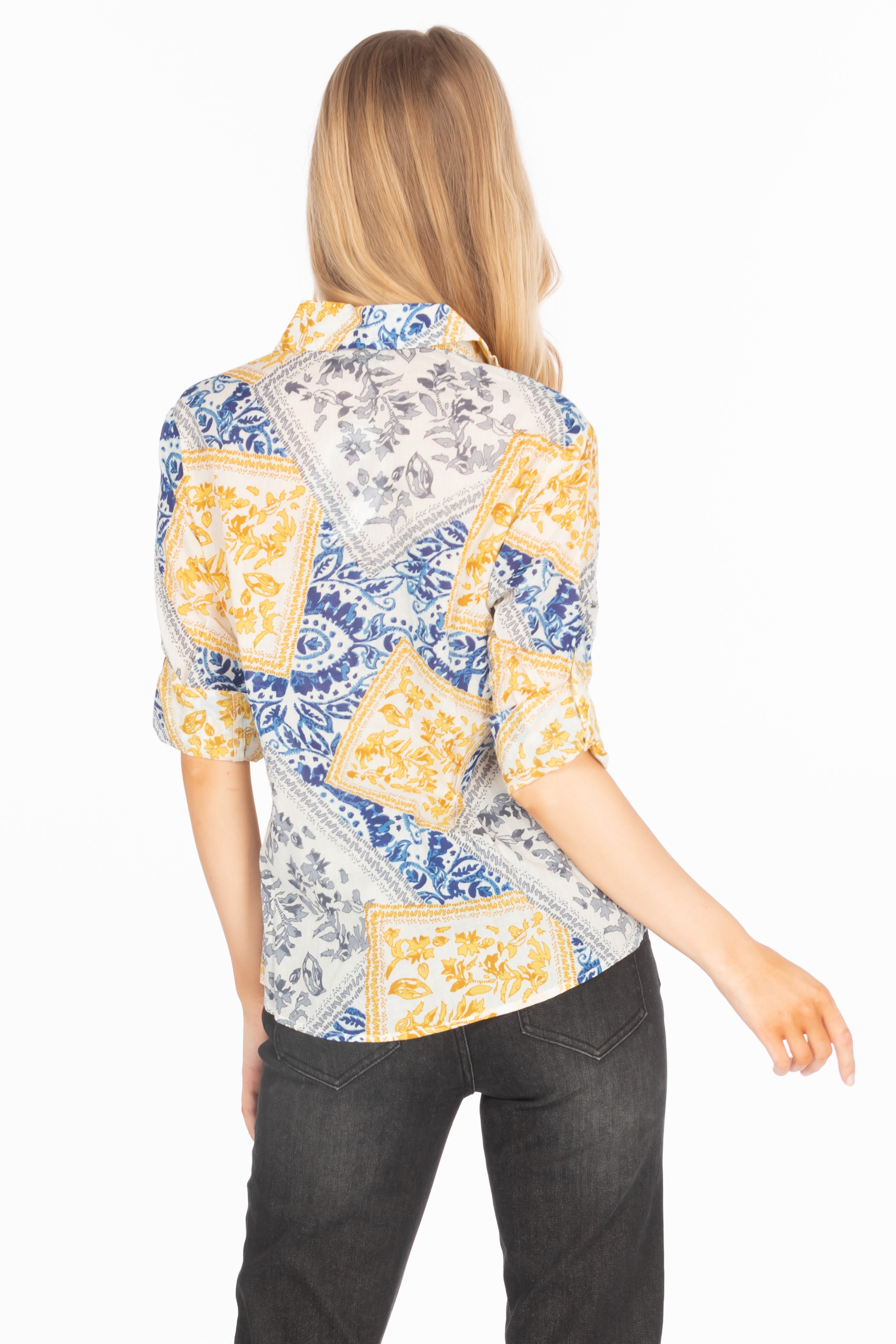 Patchwork Print Button-Down Shirt