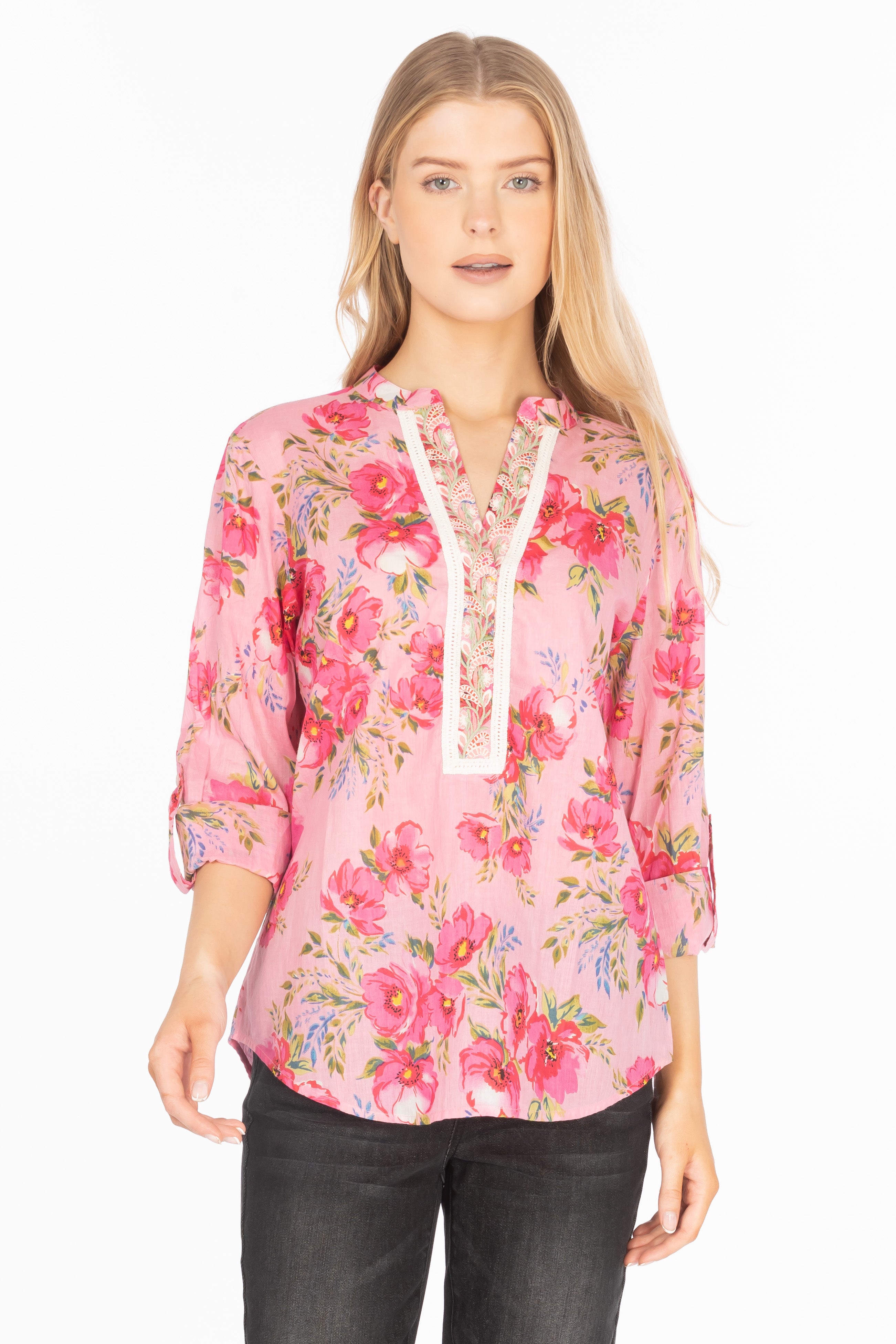 Floral Printed Tunic with Paisley Embroidery