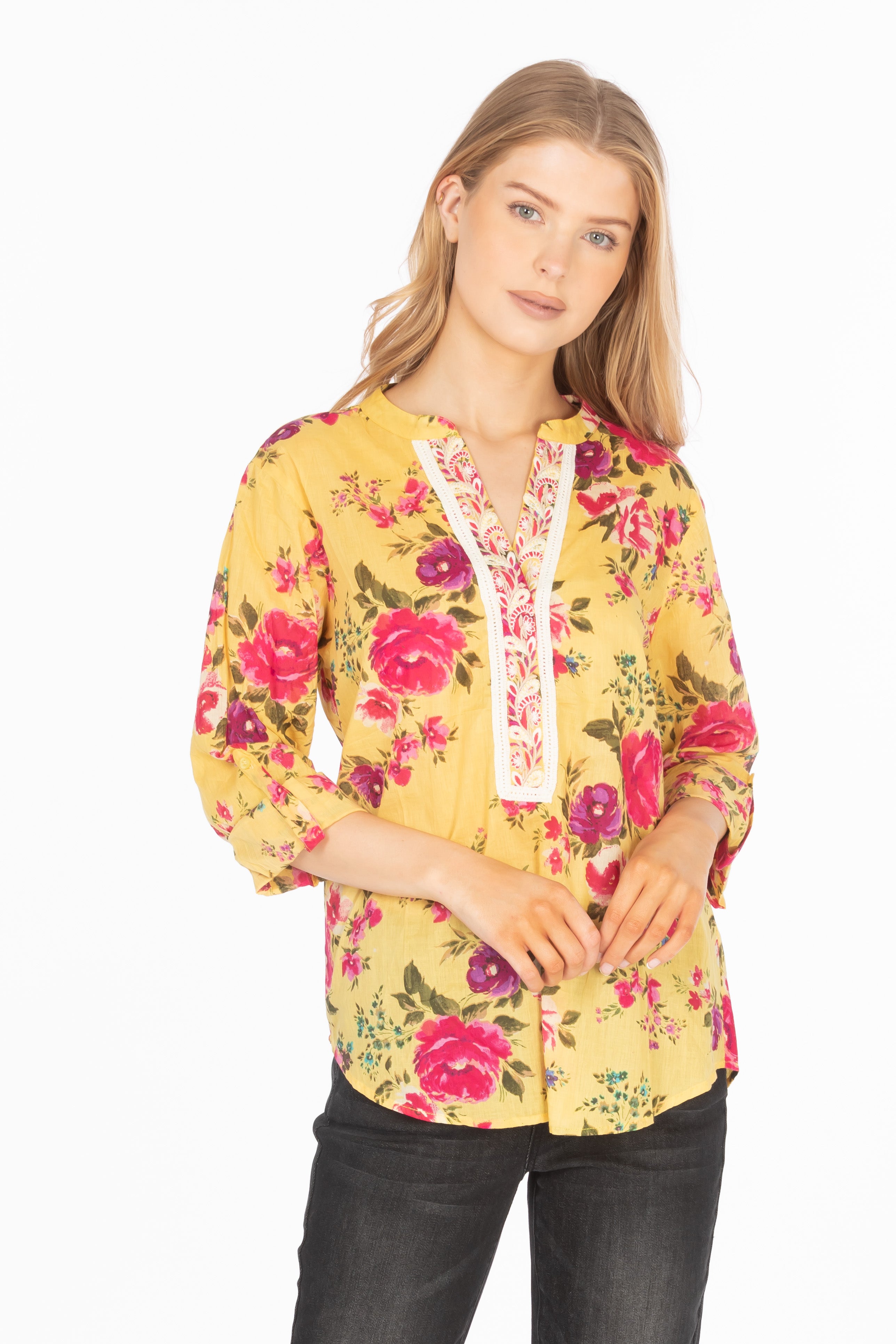 Floral Printed Tunic with Paisley Embroidery