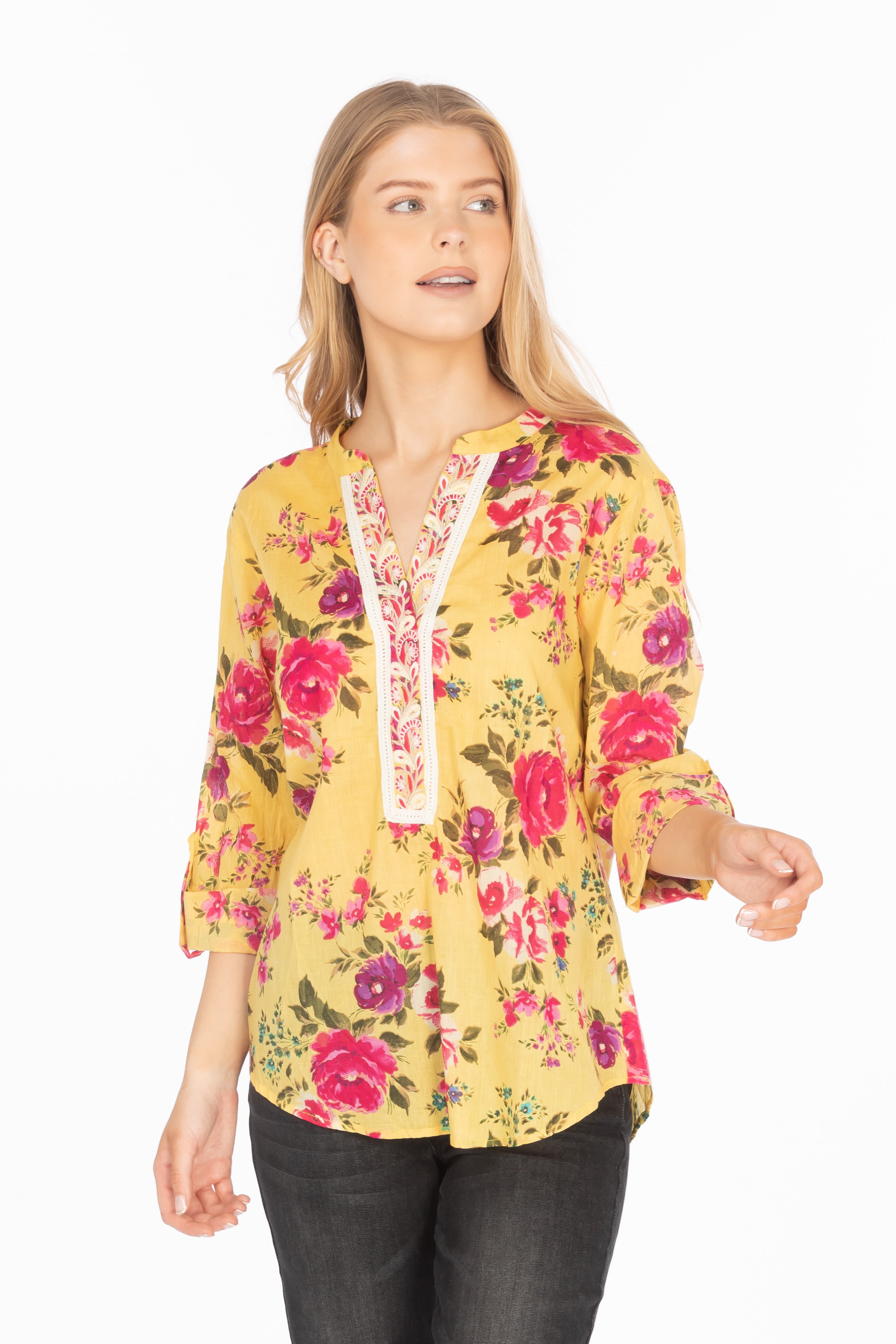 Floral Printed Tunic with Paisley Embroidery