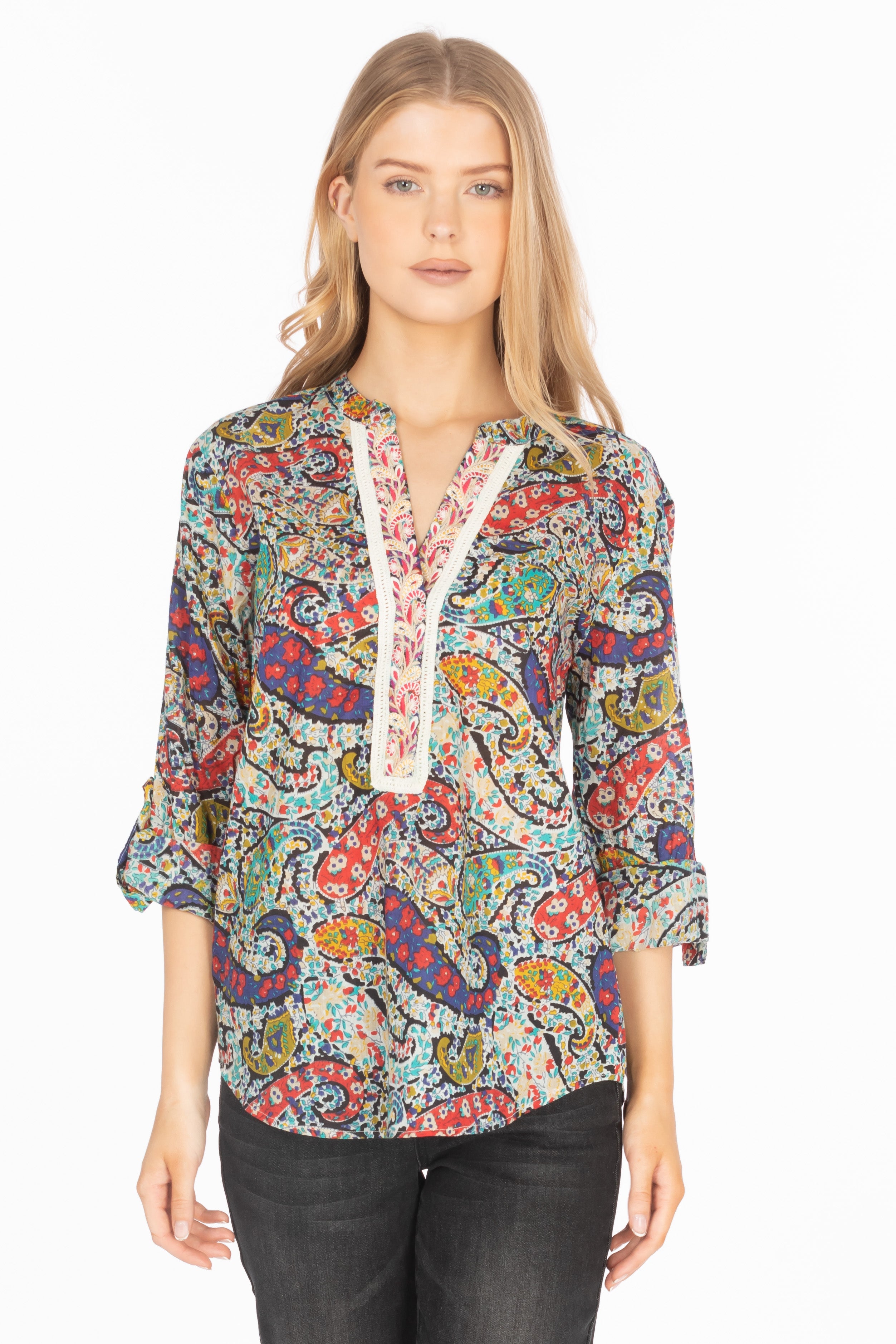 Paisley Printed Tunic with Embroidery