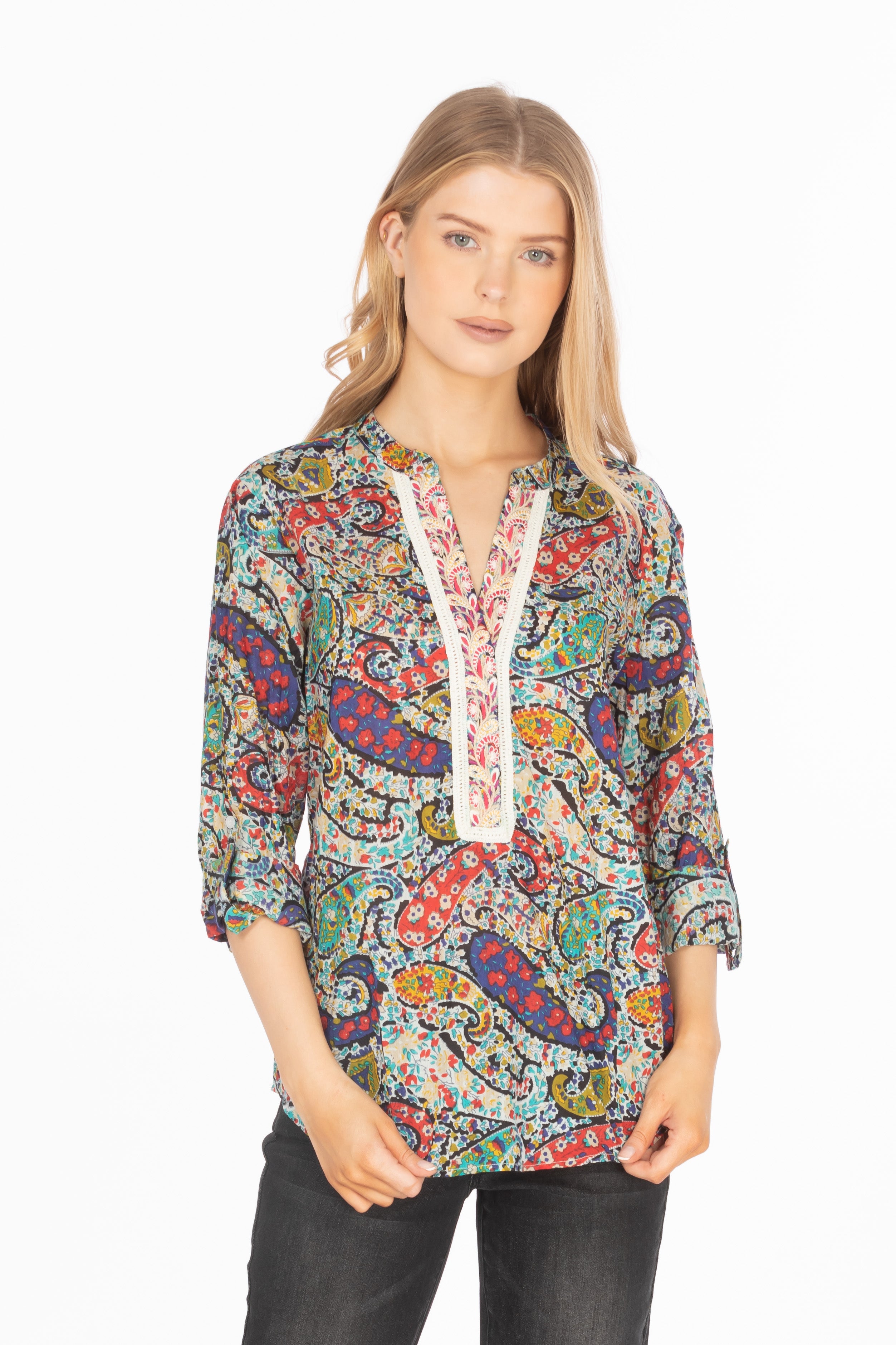 Paisley Printed Tunic with Embroidery