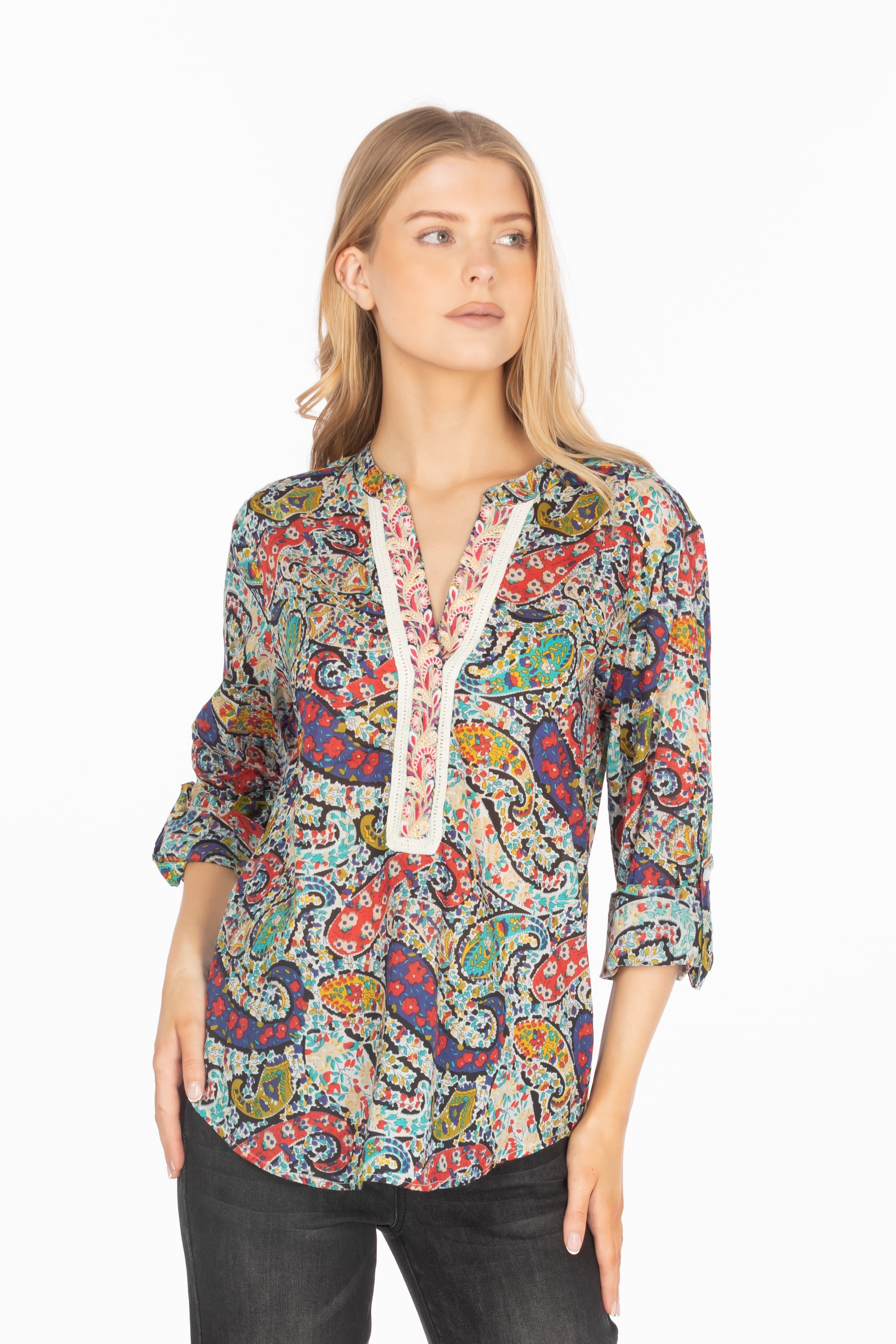 Paisley Printed Tunic with Embroidery