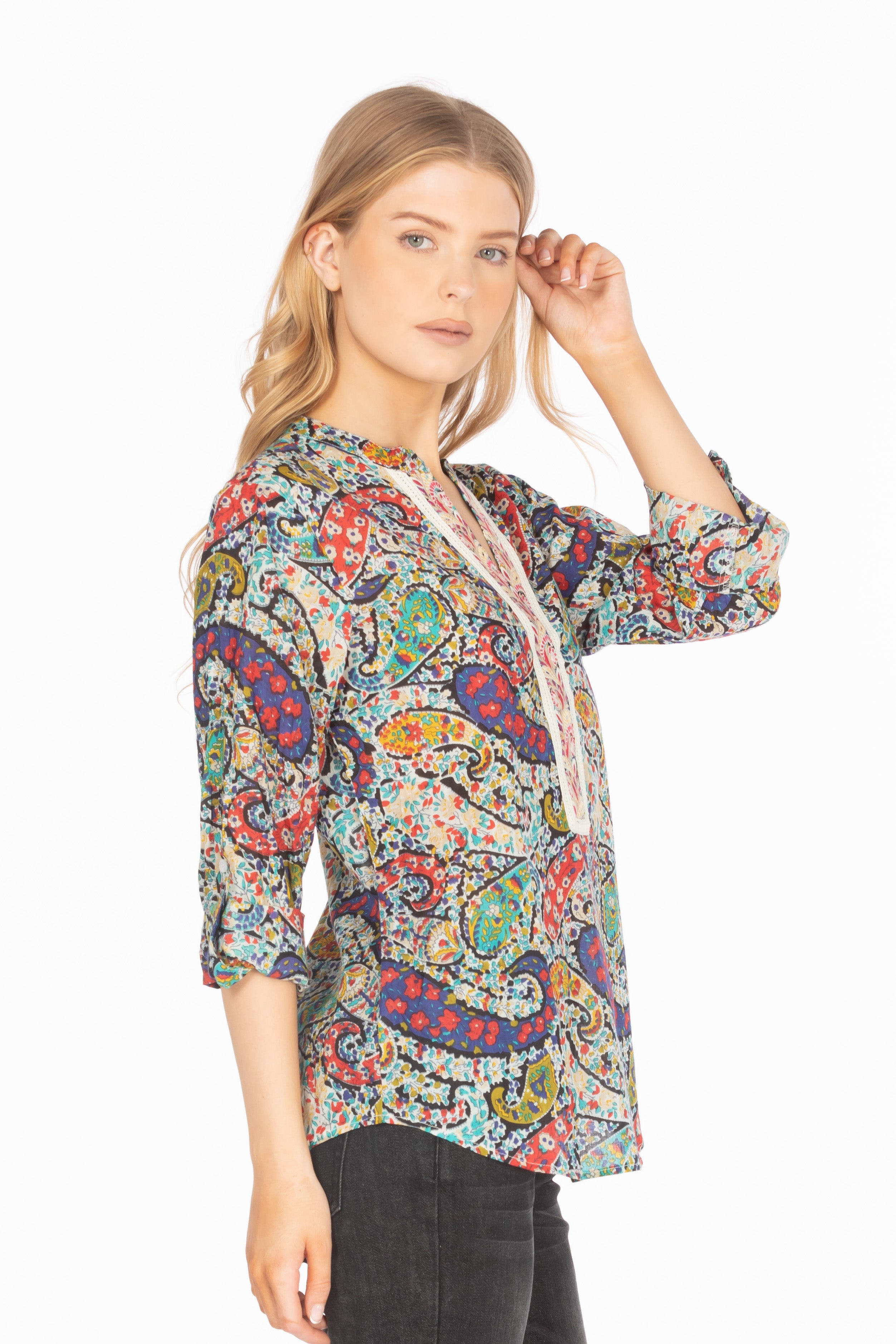 Paisley Printed Tunic with Embroidery