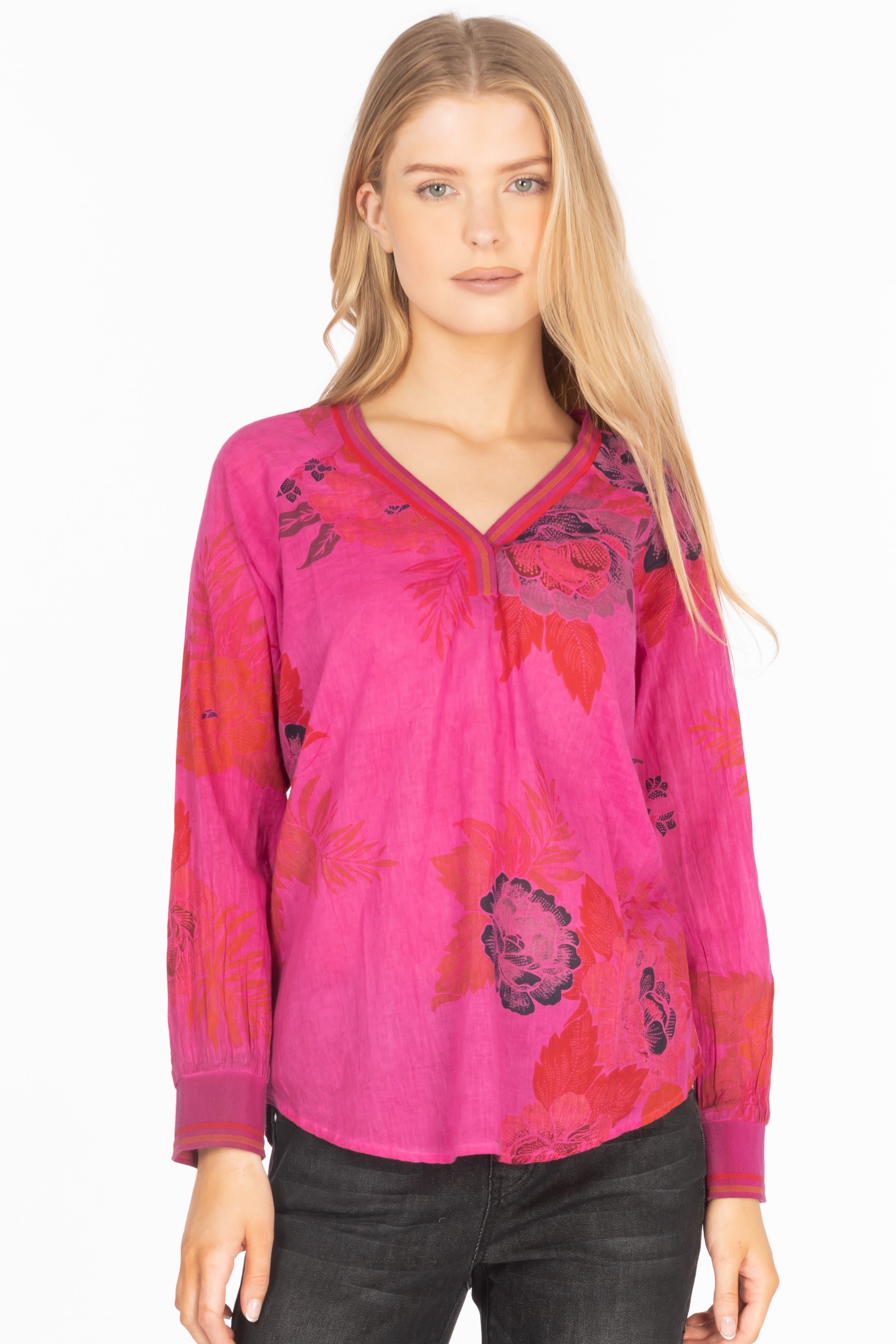 Vintage Floral Printed V-neck Tunic