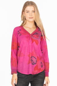 Vintage Floral Printed V-neck Tunic