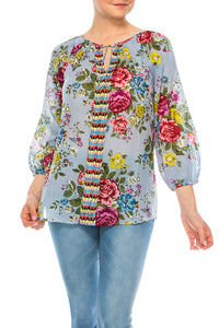 Floral Peasant Top with Embroidery