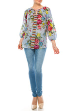 Load image into Gallery viewer, Floral Peasant Top with Embroidery
