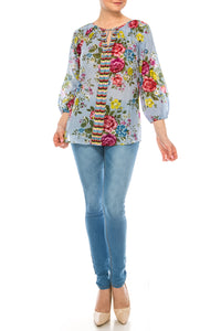 Floral Peasant Top with Embroidery