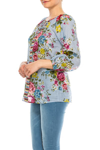 Floral Peasant Top with Embroidery