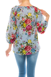 Floral Peasant Top with Embroidery