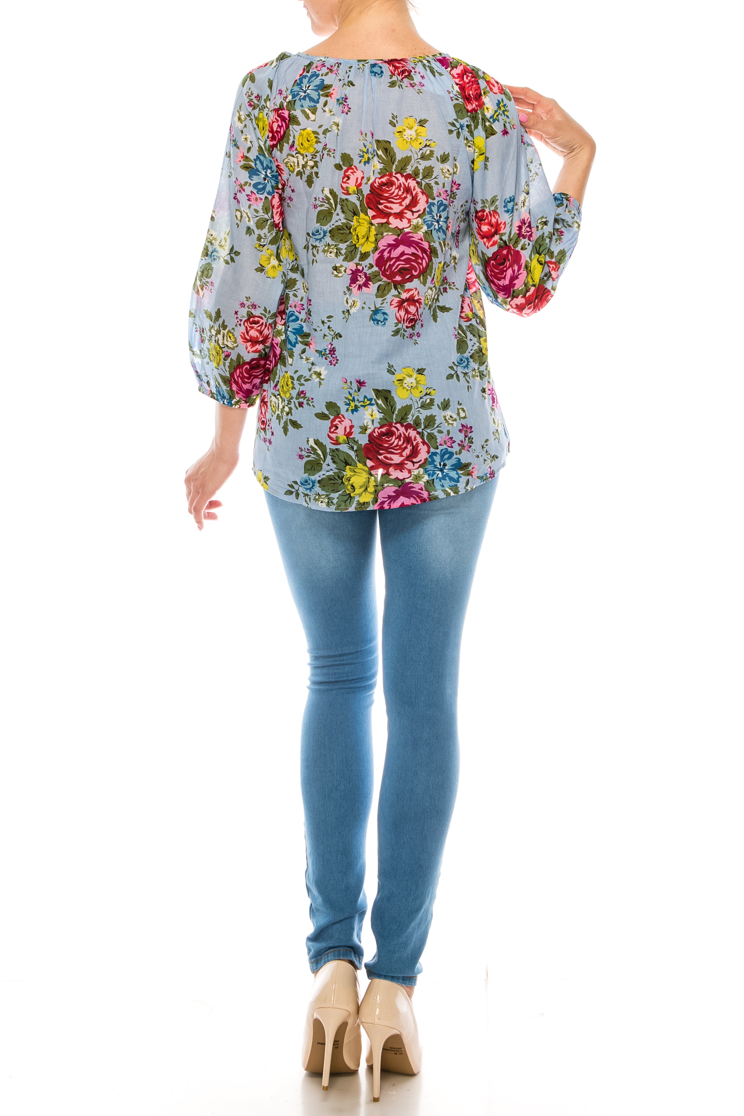 Floral Peasant Top with Embroidery