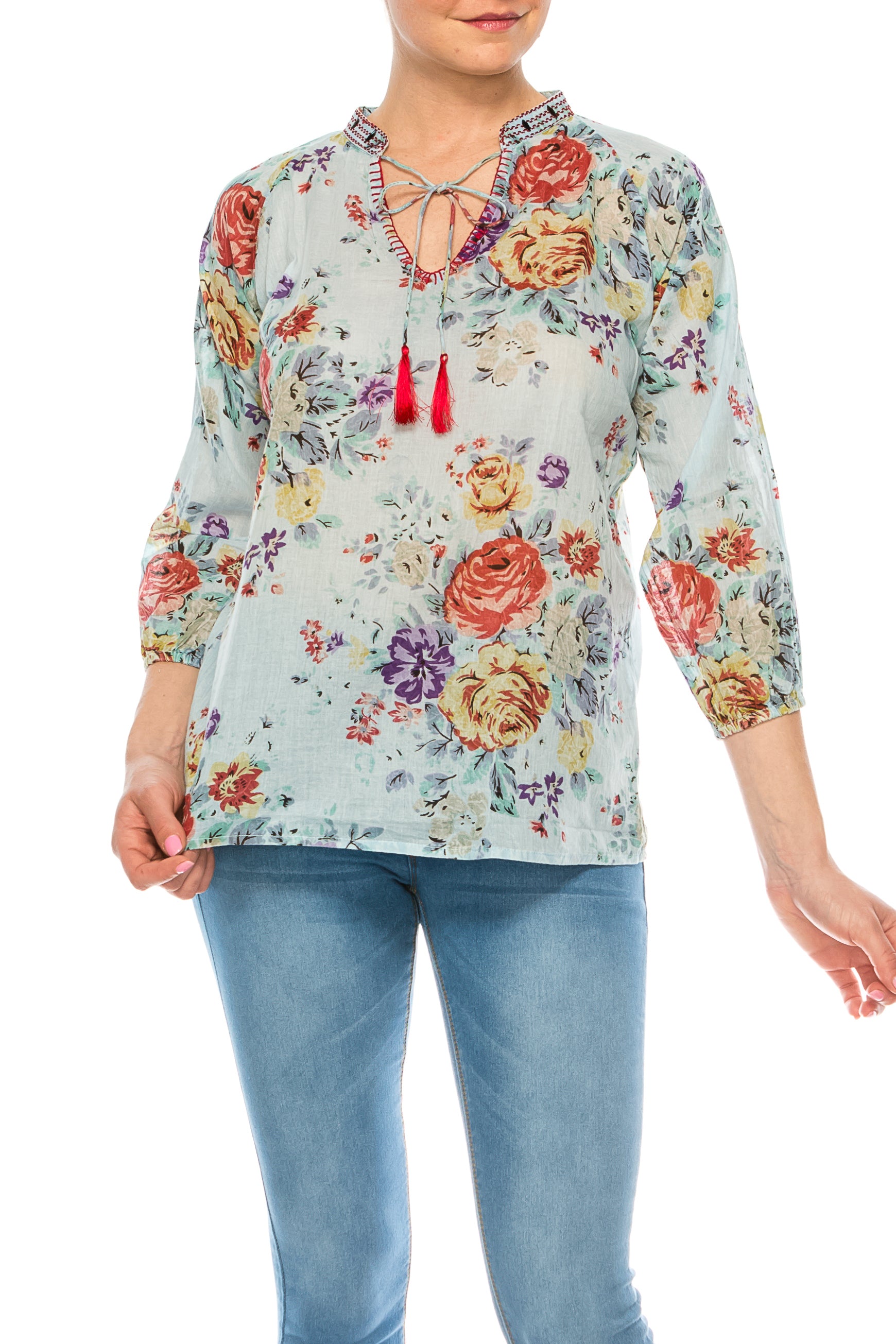 Floral Boho Top with Draw Strings