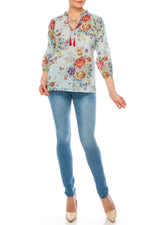 Load image into Gallery viewer, Floral Boho Top with Draw Strings
