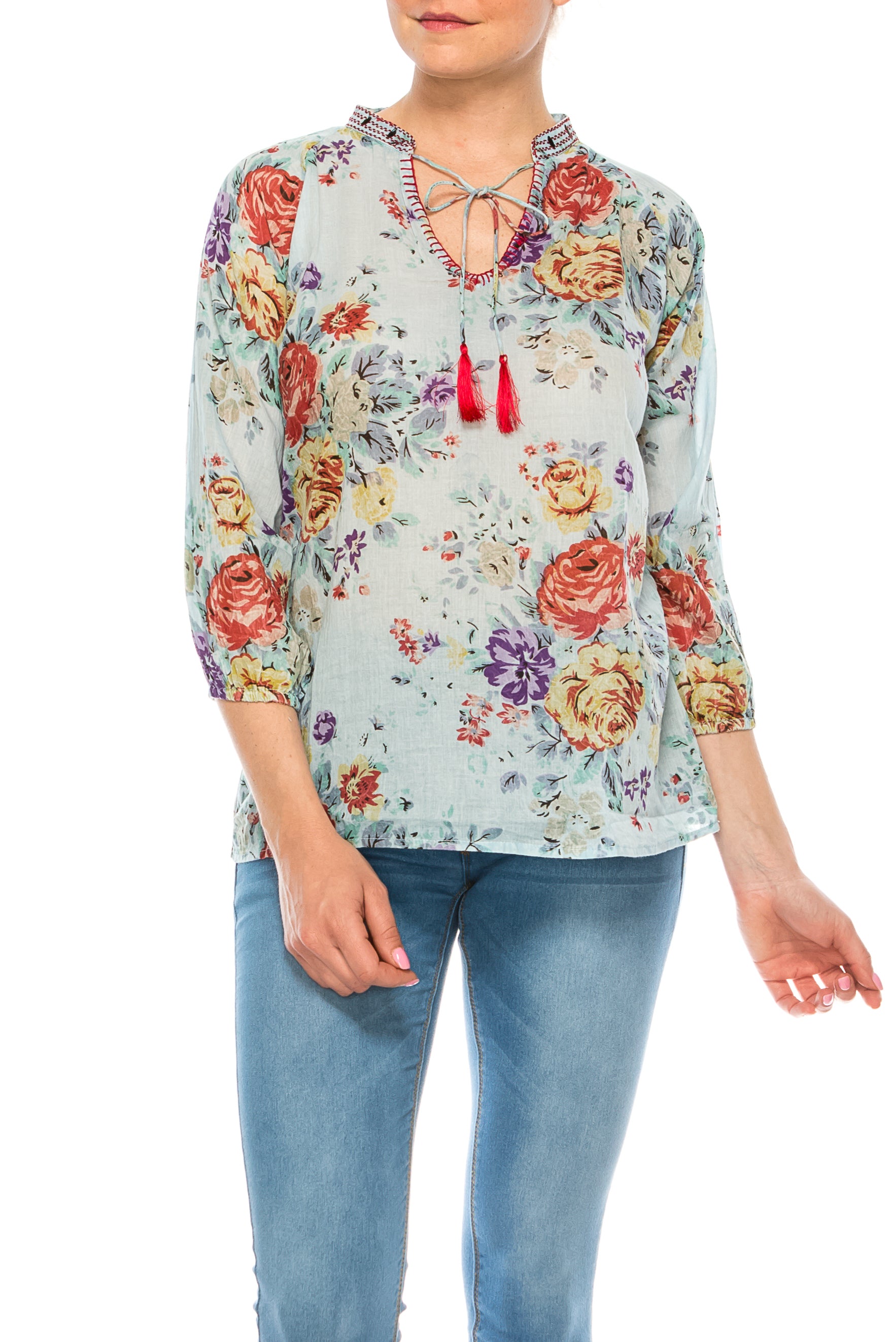 Floral Boho Top with Draw Strings