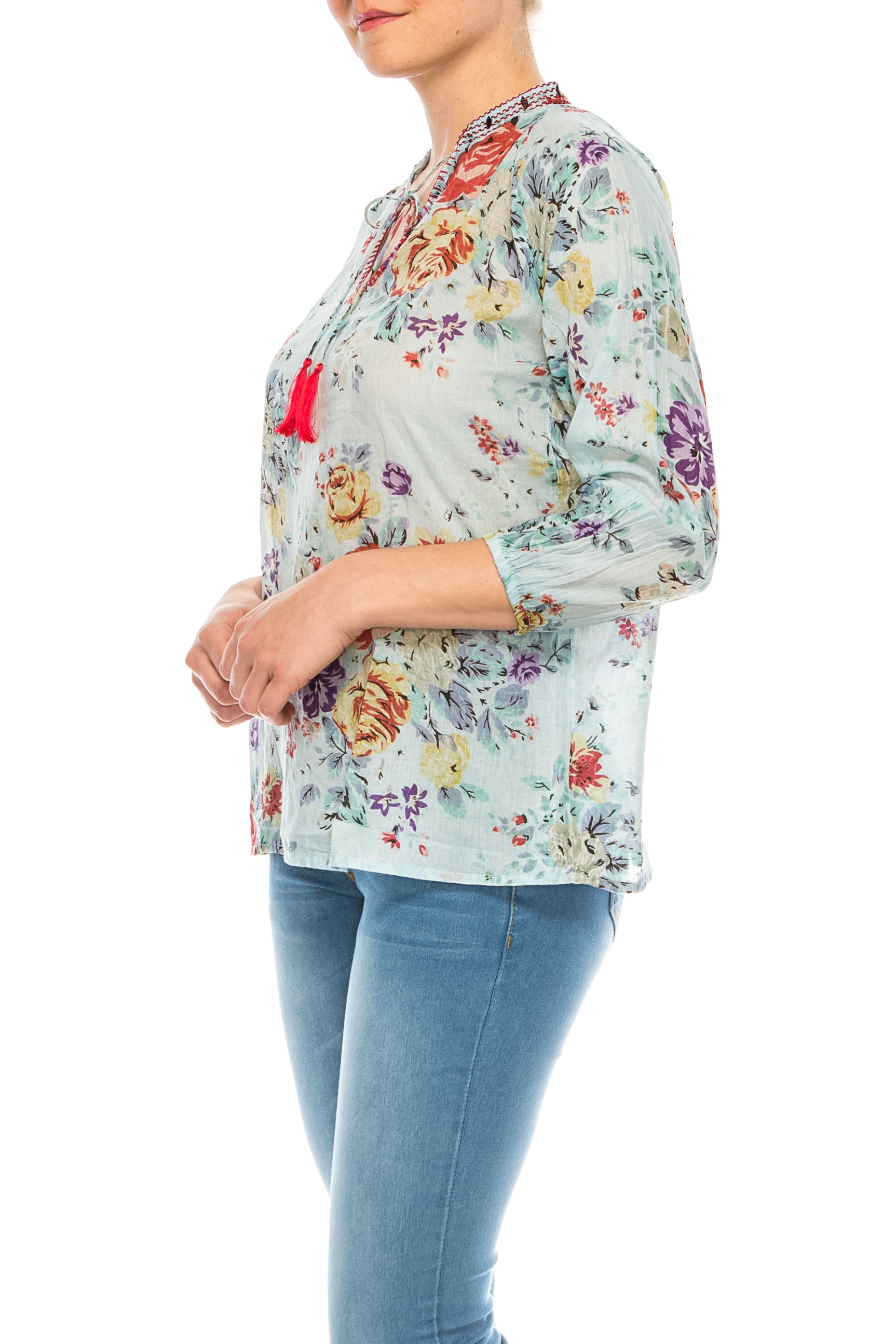 Floral Boho Top with Draw Strings