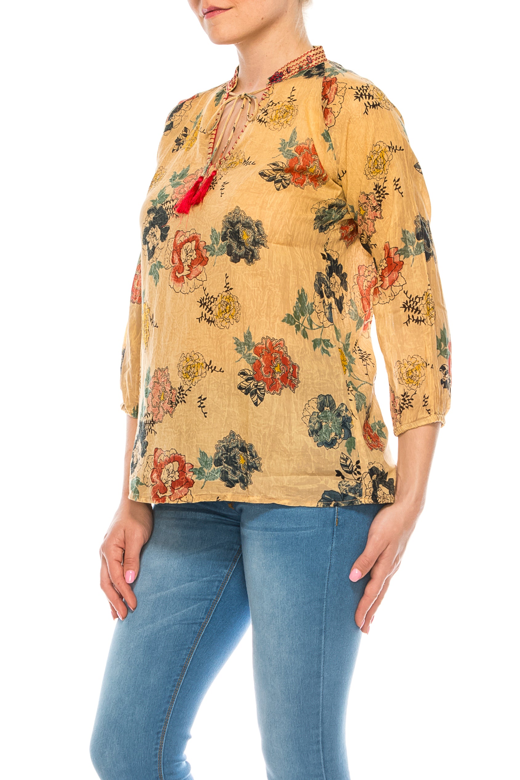 Floral Boho Top with Draw Strings