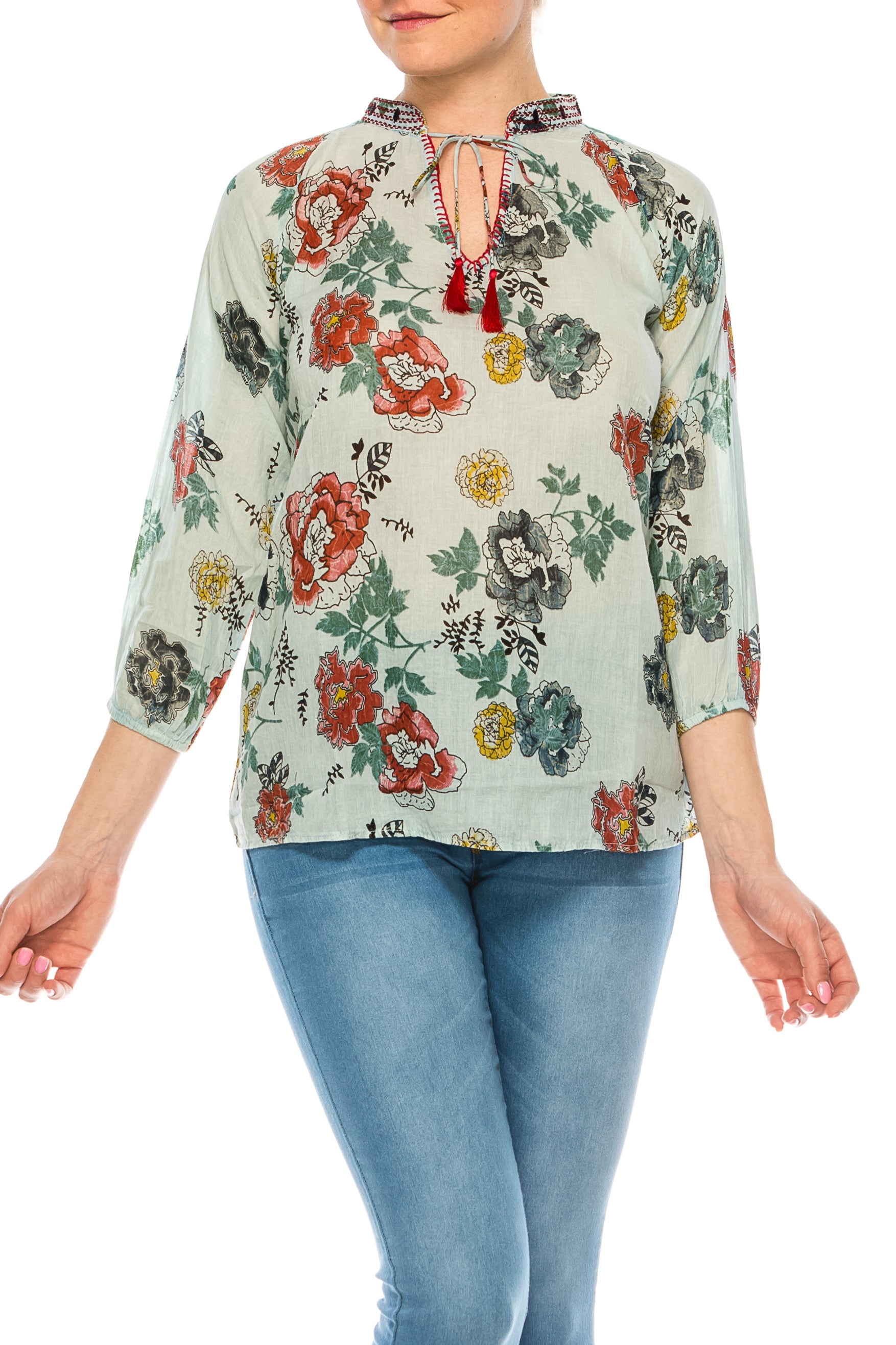 Floral Boho Top with Draw Strings