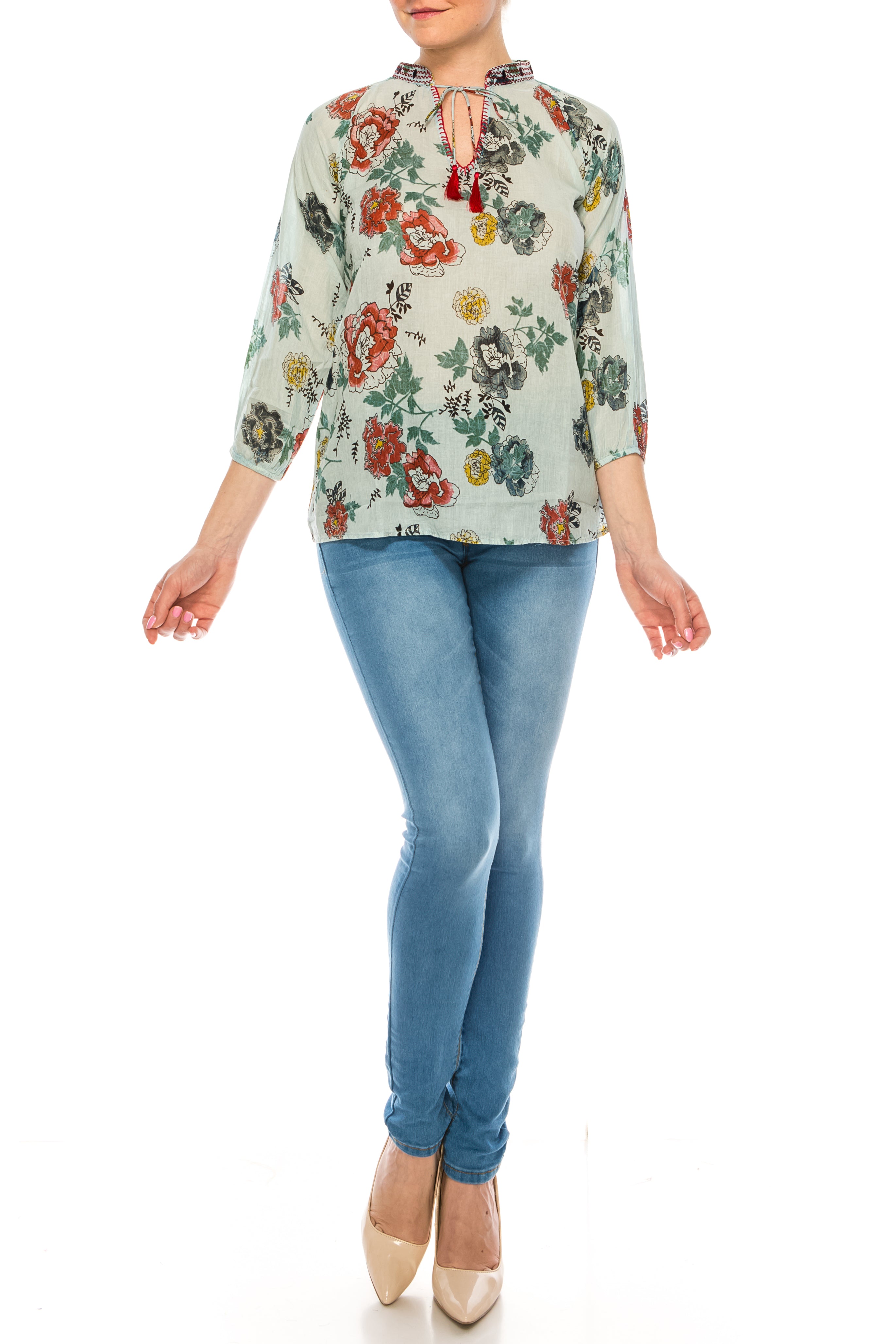 Floral Boho Top with Draw Strings