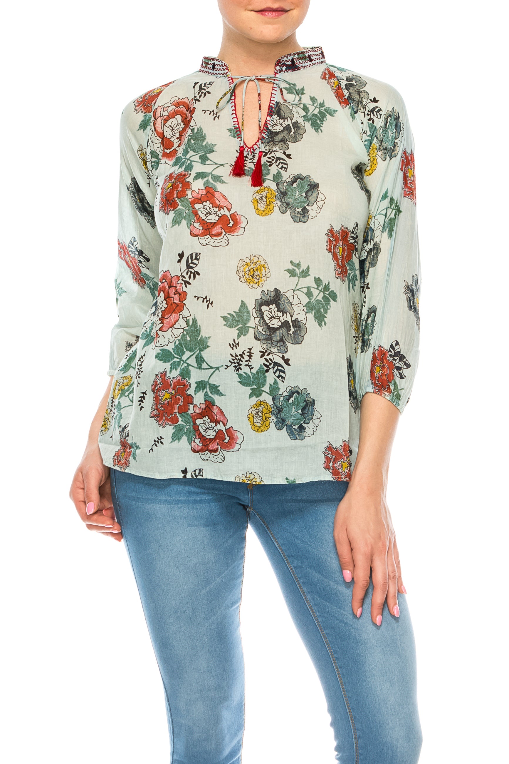 Floral Boho Top with Draw Strings