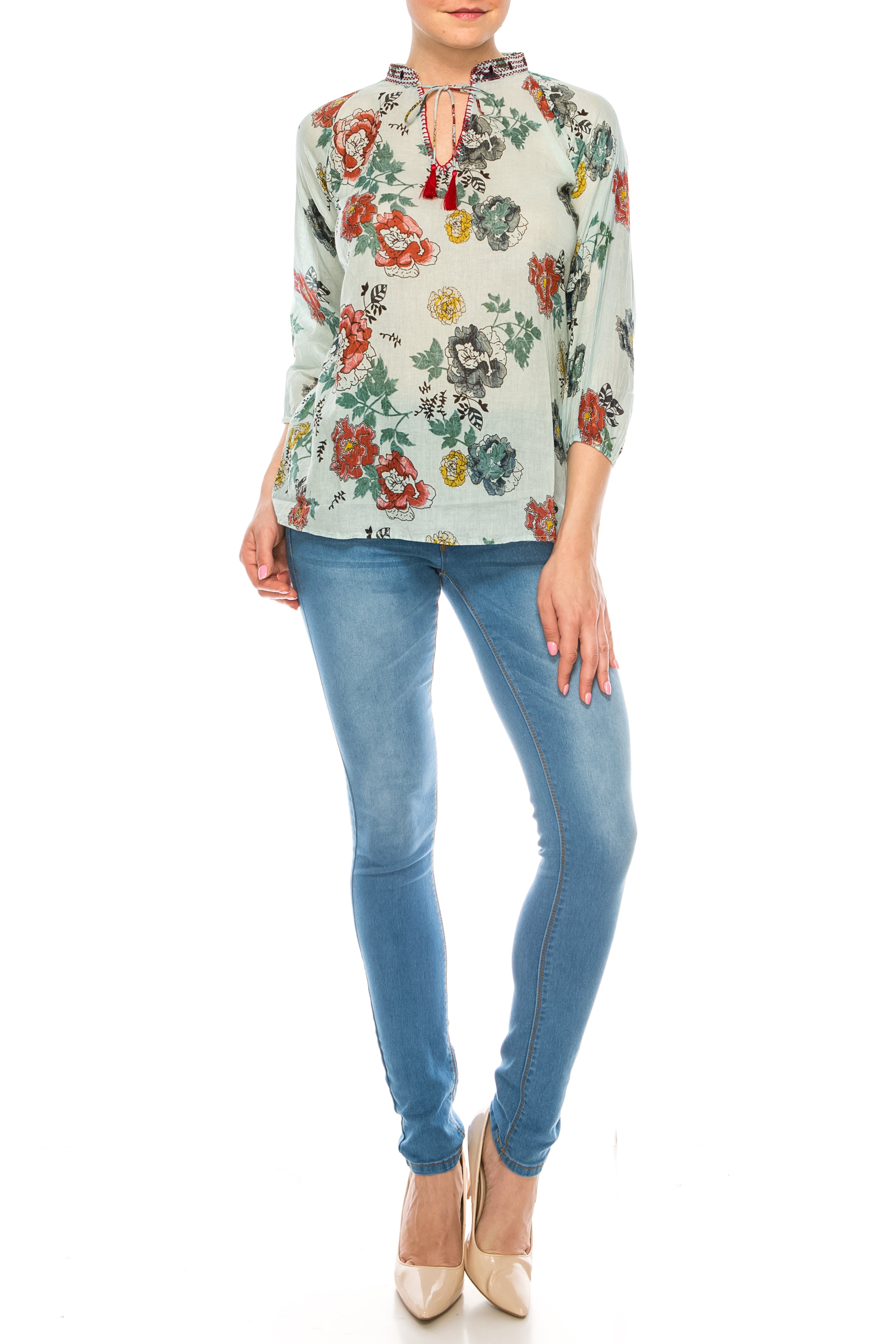 Floral Boho Top with Draw Strings