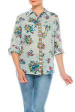 Load image into Gallery viewer, Button-Down Floral Printed Shirt with Colorful Embroidery
