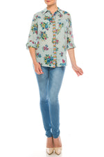 Load image into Gallery viewer, Button-Down Floral Printed Shirt with Colorful Embroidery
